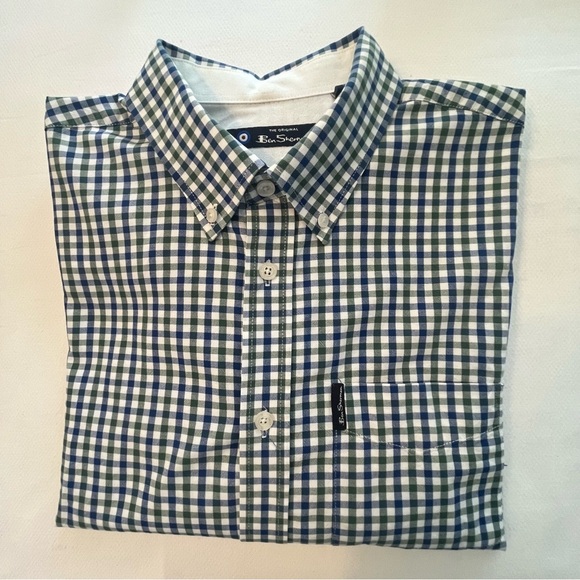 The Original Ben Sherman Men's Button Down Oxford Shirt LS Navy/green Check Lrge - Picture 1 of 10